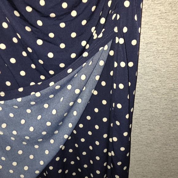 Connected Polka Dot Women's Size 8 Faux Wrap Dress Sleeveless Navy Blue & Ivory - Picture 6 of 9